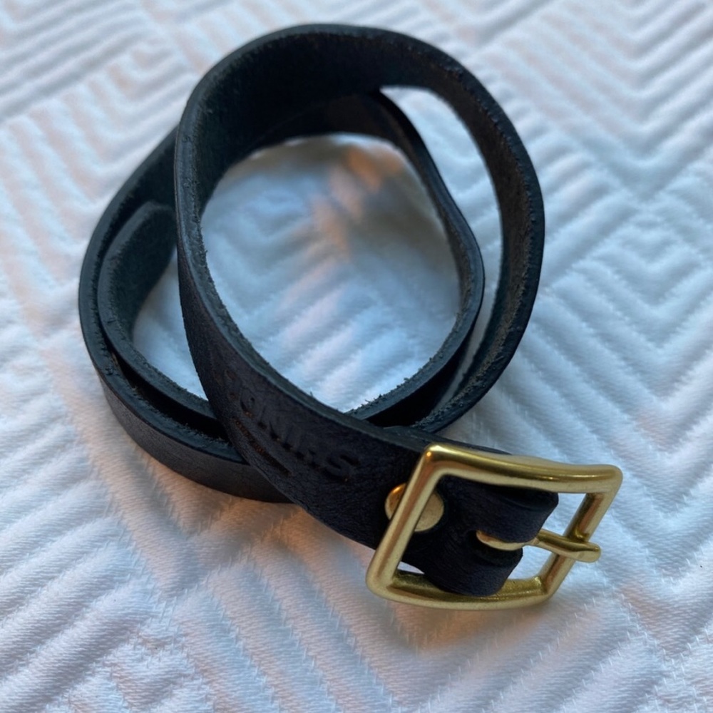 Shinola Leather Black Wrap Buckle Closure Bracelet, Brass Buckle